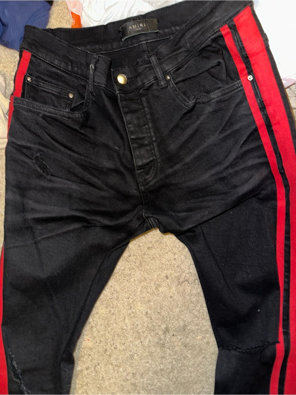 AMIRI flock jeans Black Skinny fit with Red Side Stripes